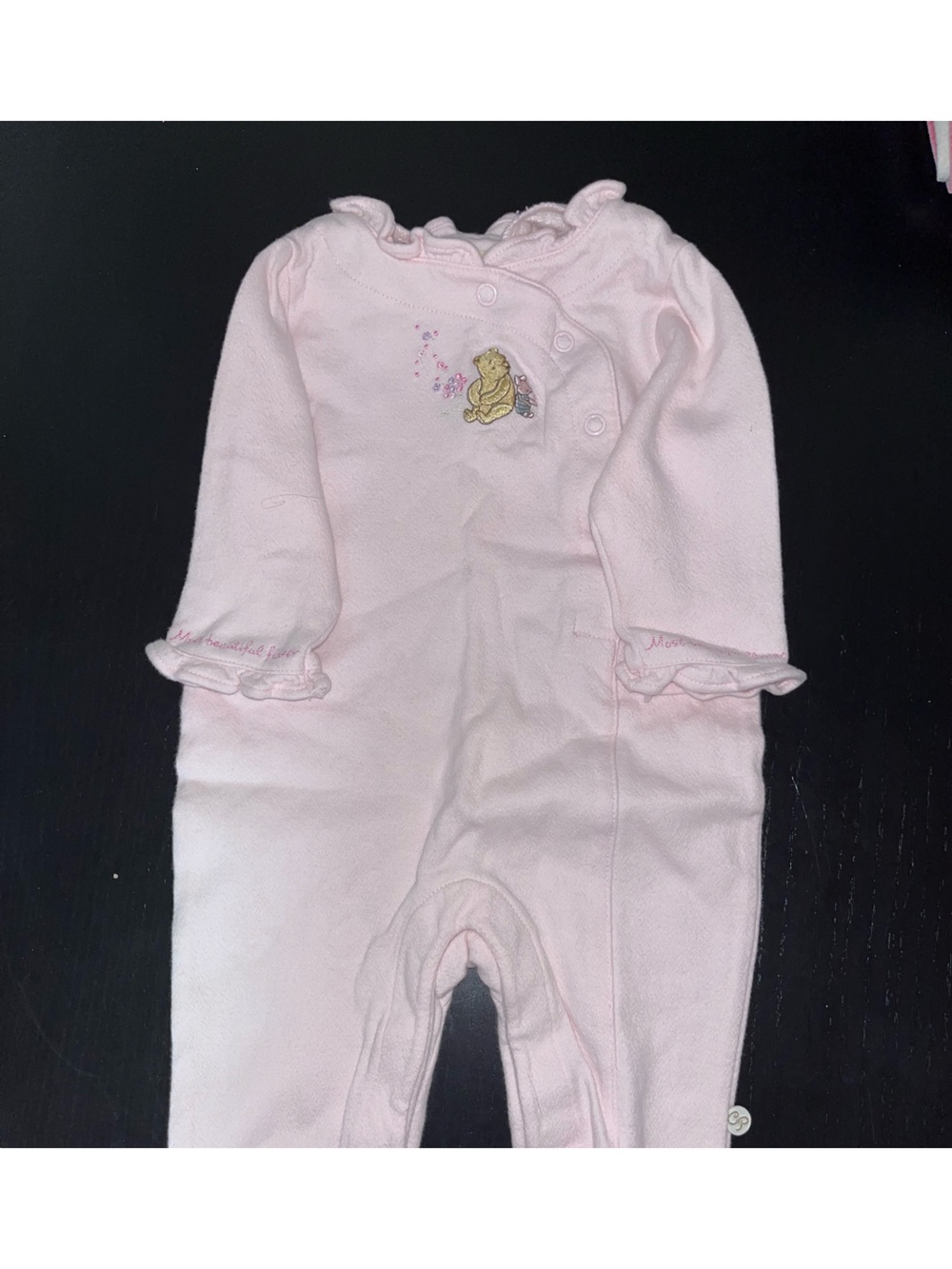 Vintage Disney pink Winnie the Pooh footie sleeper with a delicate embroidered